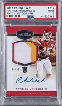 2017 Panini Plates & Patches Patrick Mahomes Signed Patch Rookie Card (#44/50) - PSA MINT 9 "1 of 1!"